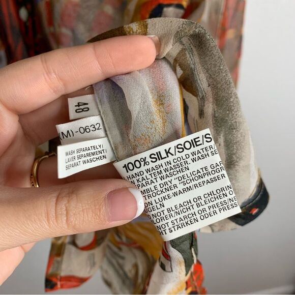 Otto Kern Silk Native American Indian Tribal 100% Silk Button Front Top - Picture 4 of 5